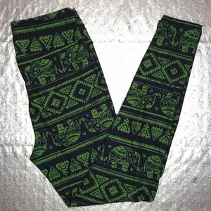 LuLaRoe BNWOT OS leggings - black/green elephants 🐘